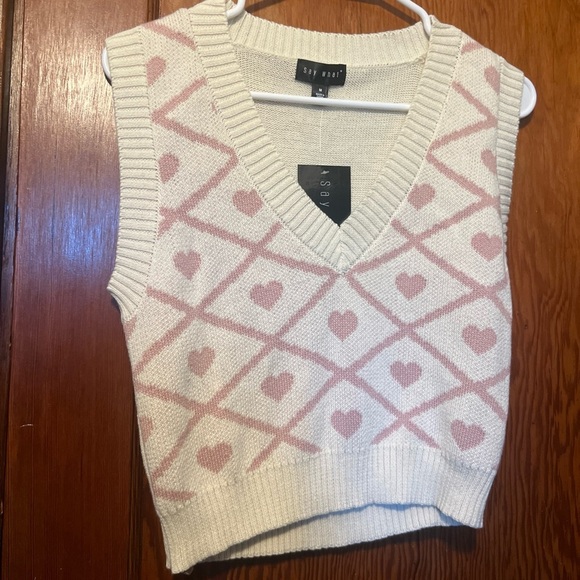 Say What? Cream and Pink Knit Vest Women’s Medium NWT - Picture 5 of 5